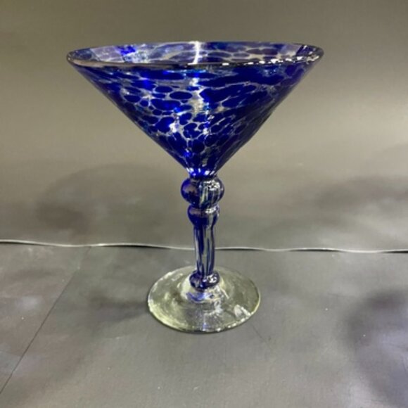 4 Handblown Blue Confetti Martini Glasses – Unique Artisan Design - Picture 1 of 1